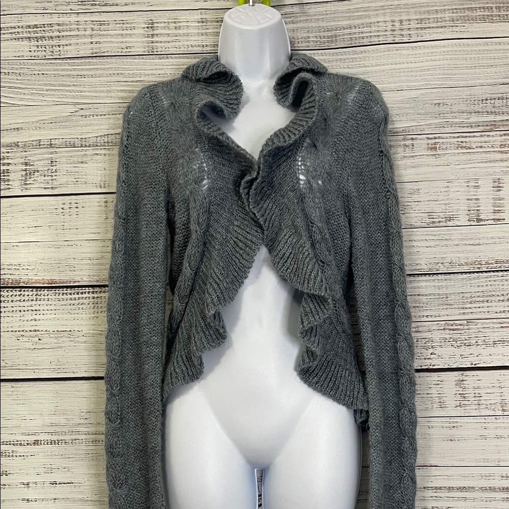 🔥 SALE Decree Bluish Gray Open Front Cardigan Ruffles Size Juniors XL